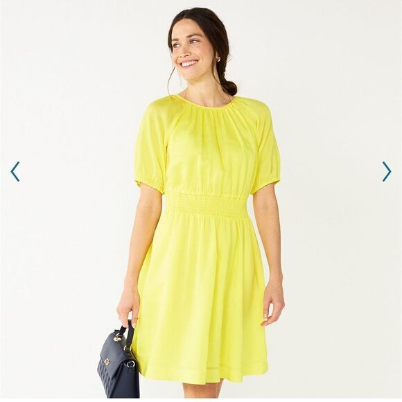 DRAPER JAMES RSVP Yellow Puff Sleeve Mini Dress *NEW* - Picture 1 of 5
